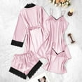 thumbnail image 6 of Censtreet 4PCs Womens Satin Silky Pajama Set Top and Long Pants Loungewear Camisole Top and Shorts Sleepwear, 6 of 7