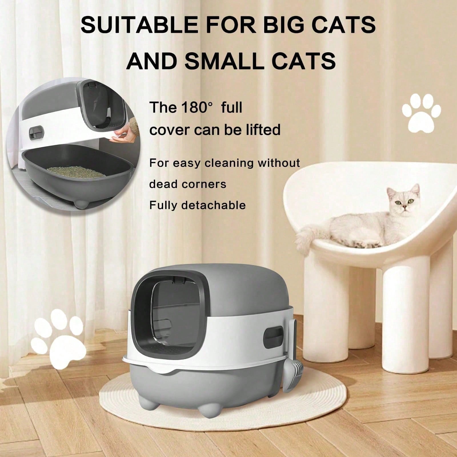 Detachable Cat Litter Box – Portable Enclosed Toilet with Lid & Scoop, Large Space Plastic Design for Easy Cleaning & Odor Control