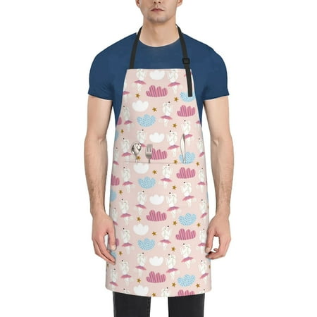 

Pofeuu Poodle In Ballet Skirts Dancing Print Waterproof Apron with Pockets Adjustable Cooking Aprons Kitchen Bib for Baking Household Cleaning