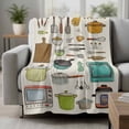 thumbnail image 2 of Kitchenware Blanket Soft Cozy Warm Throw Blanket for Couch, Plush Fuzzy Flannel Fleece Blankets for Sofa, Vintage Kitchen Cooking Tool Retro Beige Bed Blankets Lightweight Gifts for Women, 32"x48", 2 of 9