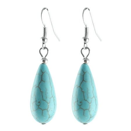 Style Bead Earrings - Pair Retro Style Teal Oval Plastic Bead Pendant Hook Ear Drops Earrings Eardrops