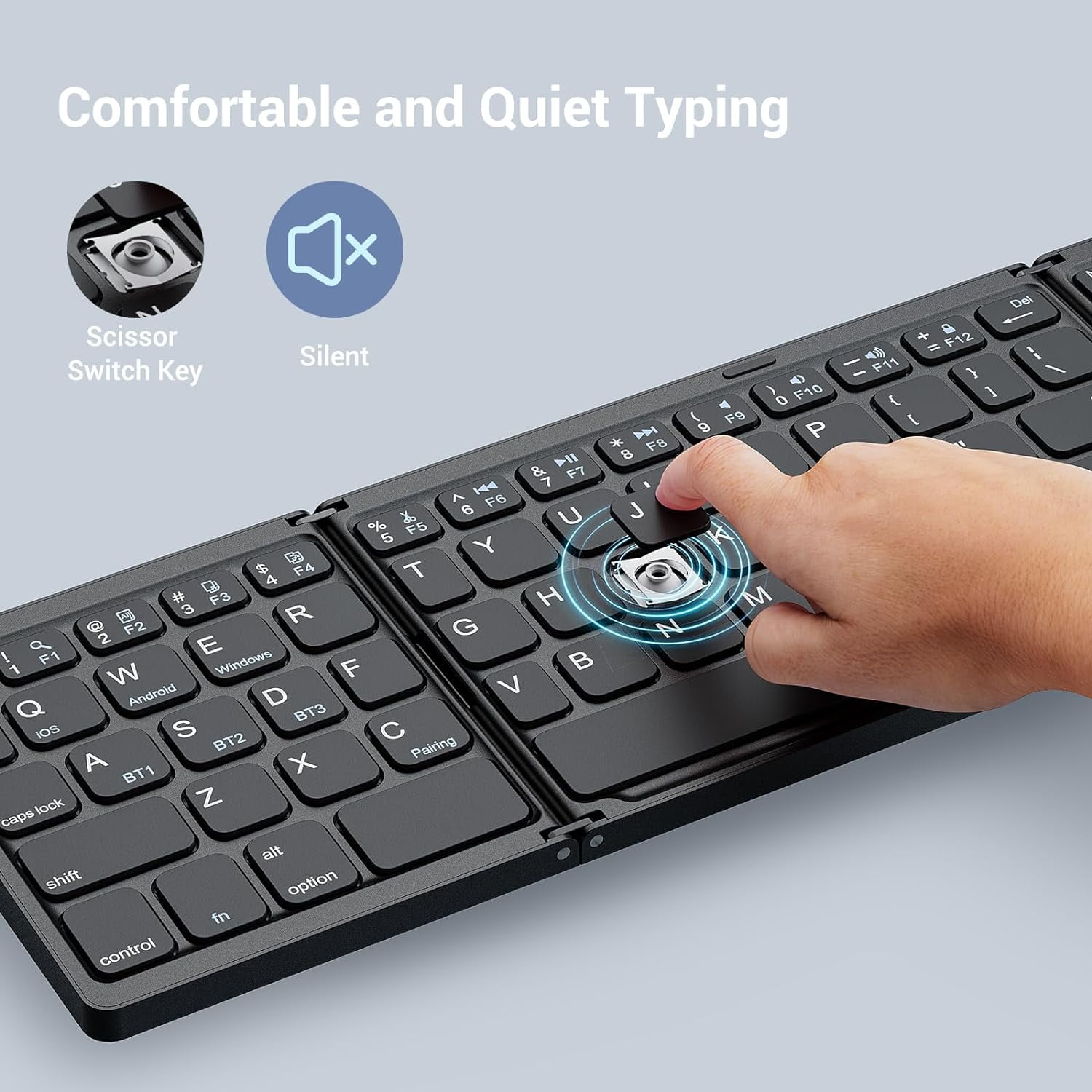 Portable Foldable Bluetooth Keyboard & Mouse Combo, Rechargeable Travel Black