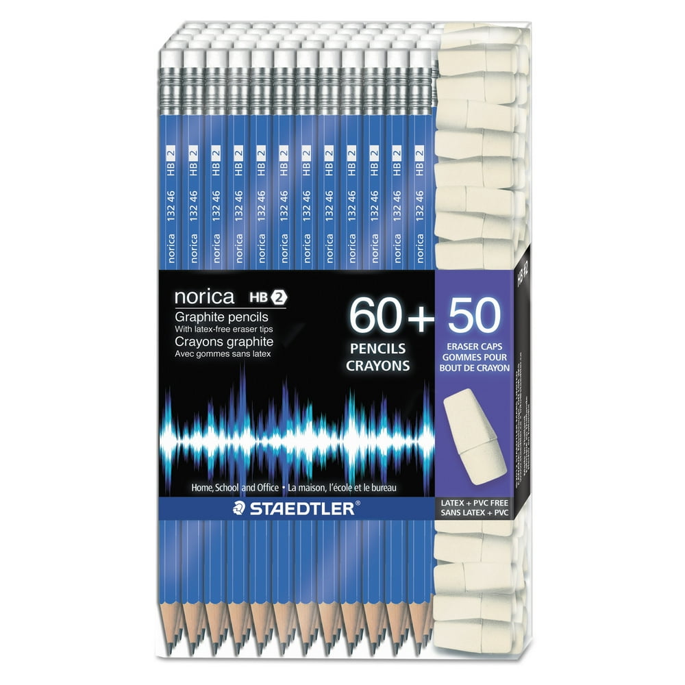 Staedtler Norica Woodcase Pencil w/EndCap Erasers, Graphite Lead, Blue