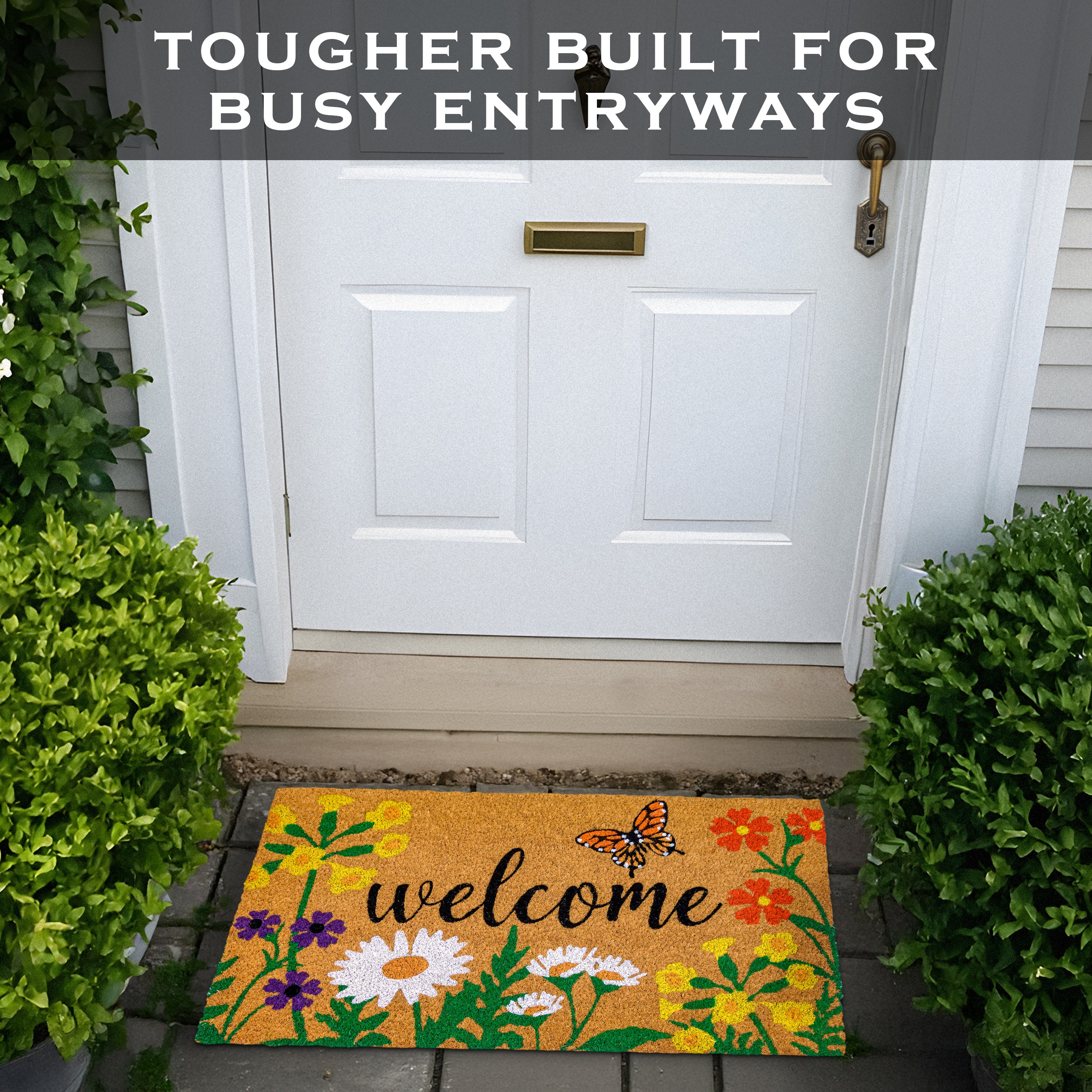 MAINEVENT Floral Coir Doormat 30x17 Inch, Spring Summer Outdoor Welcome Mat for Outside