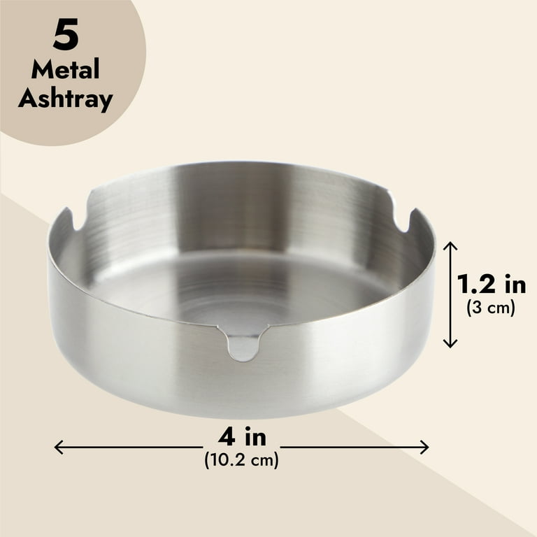 5 Pack Stainless Steel Ashtrays for Cigarettes, Outdoor, Indoor Round Patio  Ashtray, 3 Slots Each (4 x 4 x 1.2 In) 