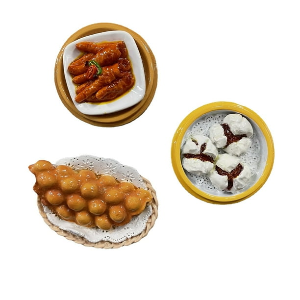 Imánes para nevera Hongs Kongs Dim Sum 3D de resina, 3 unidades