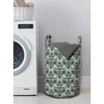 thumbnail image 3 of Damask Laundry Bag, Damask Shapes Motif Western Modular Leaves and Rayon Curving Lines Creative Floral, Basket with Handles Drawstring Closure for Laundromats, 13" x 19", Teal Brown, by Ambesonne, 3 of 4