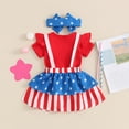 thumbnail image 3 of Okbabeha Newborn Baby Girl 4th Of July Outfit Short Sleeve Stars Striped Romper Suspender Skirt Headband 3Pcs Set, 3 of 7