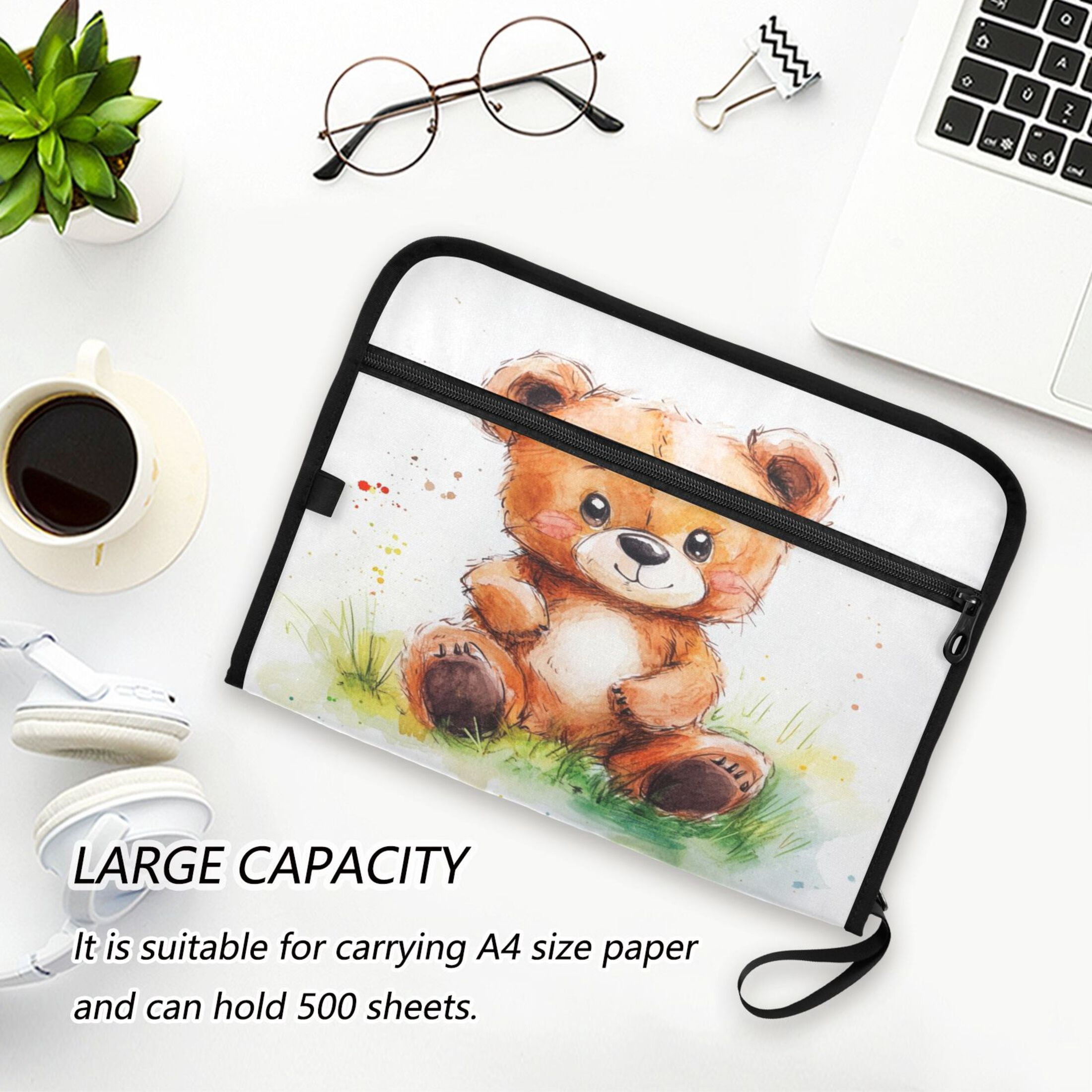 Organ Folder 14.2 x 0.8 x 10.6 Inches 13 Separate Pockets A4 Size Documents Folder A Sort Storage File Manager For The Home Office Cartoon Watercolor Bear