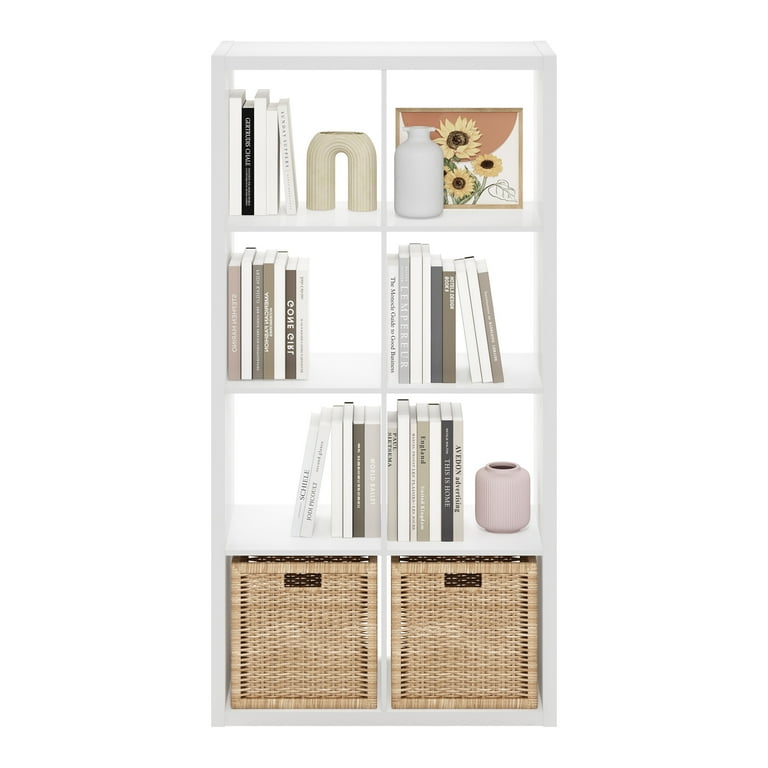 Furinno White 8-Cube Wood Shelf Storage Organizer, Horizontal Book