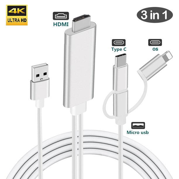jungle at retfærdiggøre Romantik 3 in 1 HDMI Cable Adapter Type-C/Phone/Micro USB to HDMI Mirroring Phone to  TV/Monitor/Projector HDTV 1080P Compatible with Phone Series  X/8/7/XS/MAX/XR/Mate/Note/LG Phone/Android Devices - Walmart.com