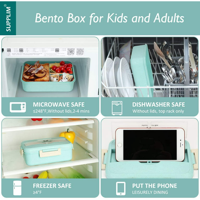 Lunch Box For Adults, 1200ml Kids Bento Box With 3 Compartments, Leakproof  Bento Lunch Box With Utensils, Green