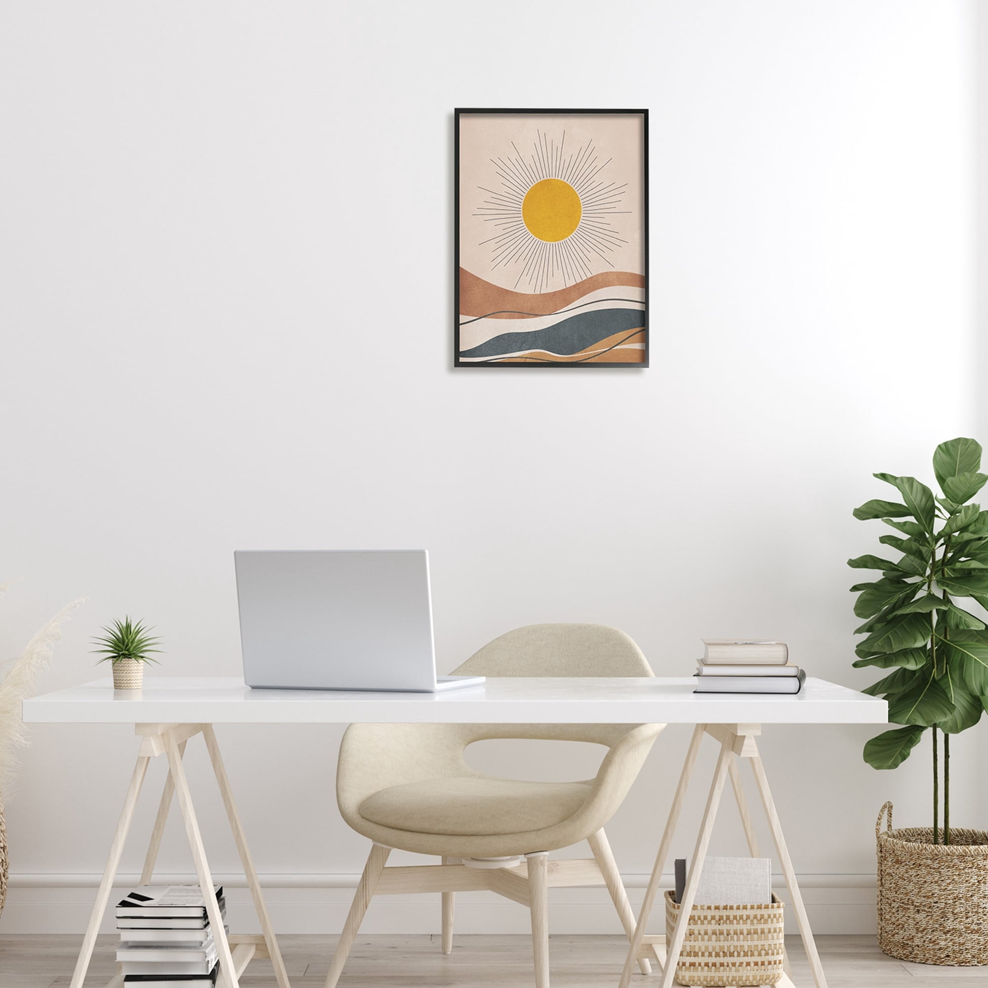 Stupell Industries Abstract Sun Shining Desert Brown Lines Graphic Art Black Framed Art Print Wall Art, 16x20, by JJ Design House LLC