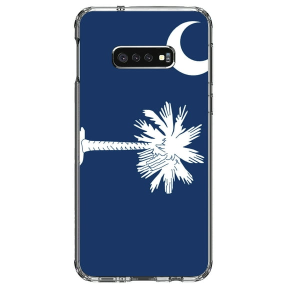 DistinctInk Clear Shockproof Hybrid Case for Samsung Galaxy S10e (5.8" Screen) - TPU Bumper, Acrylic Back, Tempered Glass Screen Protector - South Carolina State Flag - US State Flag