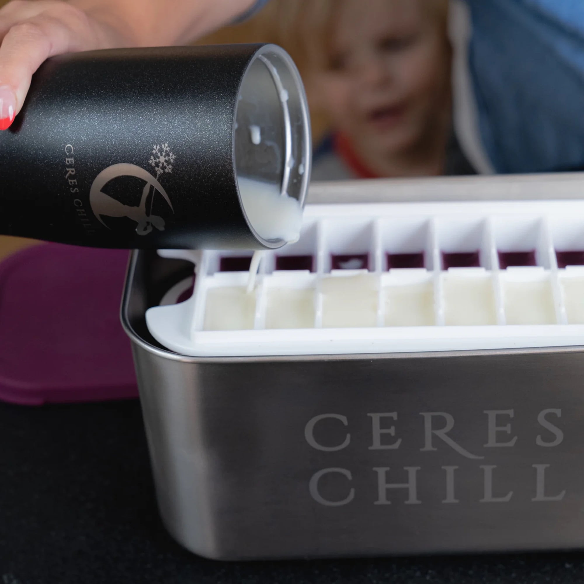 Ceres Chill Milkstache Luxe Breast Milk Freezing Container Stainless Steel / Silicone / Plastic Silver / Purple / White 64 1/2 oz. Cubes 1 ct