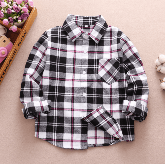 Toddler Baby Boys Plaid Flannel Button Down Shirt Kids Long Sleeve Top 