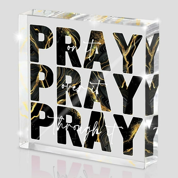 Religious Gifts for Women, Pink Inspirational Decor Pray Over It Bible Verse Art Christian Gifts, 4x 4 Inches Office Desk Accessories Decor Sign