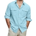 thumbnail image 6 of Summer Shirts for Men Long Sleeve Button Up Cotton Linen Shirts Casual Work Lightweight Comfy Tees with Pockets, L, 6 of 6