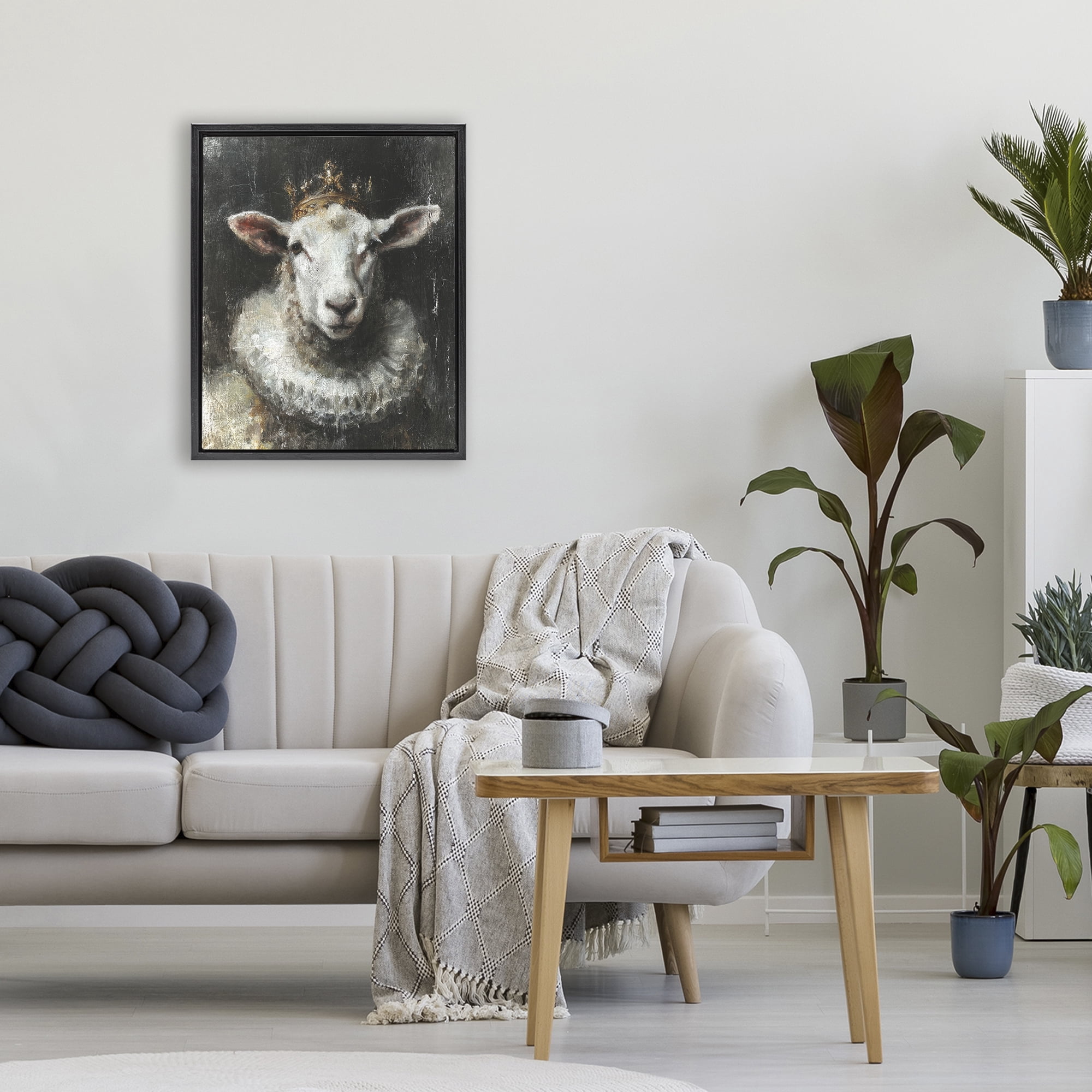 Stupell Industries Crowned Sheep Portrait Black Framed Floater Canvas Wall Art, design by Svetlana Aleynikova