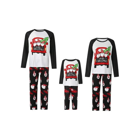 

Huakaishijie Christmas Parent-child Pajamas Color Block Printed Long Sleeve Round Neck Family Matching Nightwear