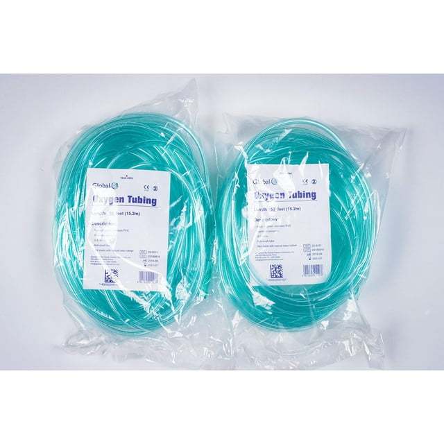 Global Crush Resistant Oxygen Tubing - 50'(50 ft) Tubing, Green - 2 Pack