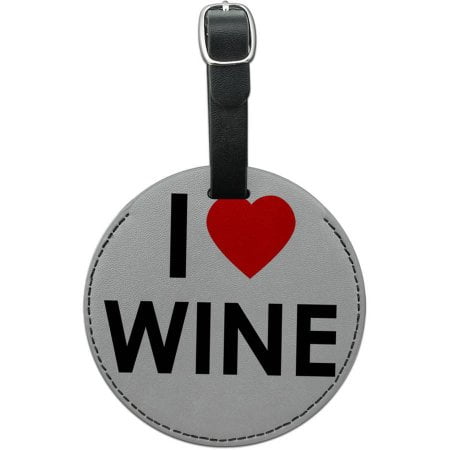 I Love Heart Wine Round Leather Luggage ID Tag Suitcase Carry-On