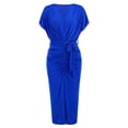 thumbnail image 4 of Birdeem Robe Décontractée Mode Femme Couleur Unie Plissée Manches Courtes Col en V, 4 of 8