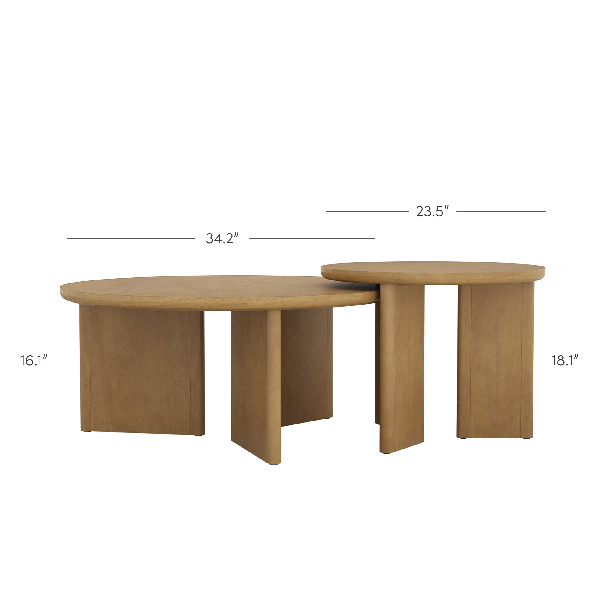 Nathan James Davis Round Wooden Coffee Table, Nesting Coffee Table Set, Nested Table Furniture for Living Room, Light Brown