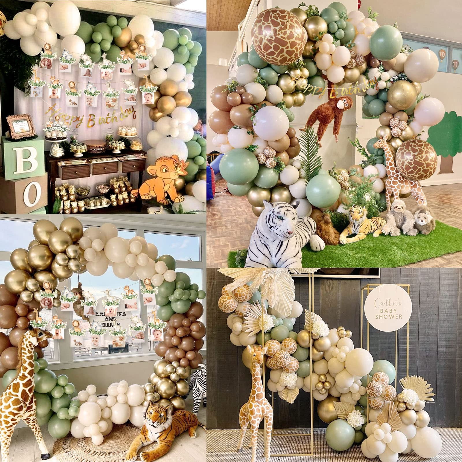 1st Birthday Decorations for Boys Girls, Wild One Birthday Balloon Set, First Birthday Decorations, Sage Green Jungle Animal Birthday Decorations for Kids