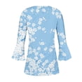 thumbnail image 5 of Women's 3/4 Flare Sleeve Pleated Flowy Shirts Dressy Tops Vintage 1/4 Button up Blouse Boho Flora Print Summer Clothes for Teen Girls Henley Neck Tunic Fashion 2024 Blue T Shirts M, 5 of 5
