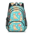 thumbnail image 2 of Golden Retriever and Floral Blue Pattern Cute School Backpack Bag with Padded Back and Adjustable Shoulder Straps 16.9 X 12.6 X 5.9 Inches, 2 of 5