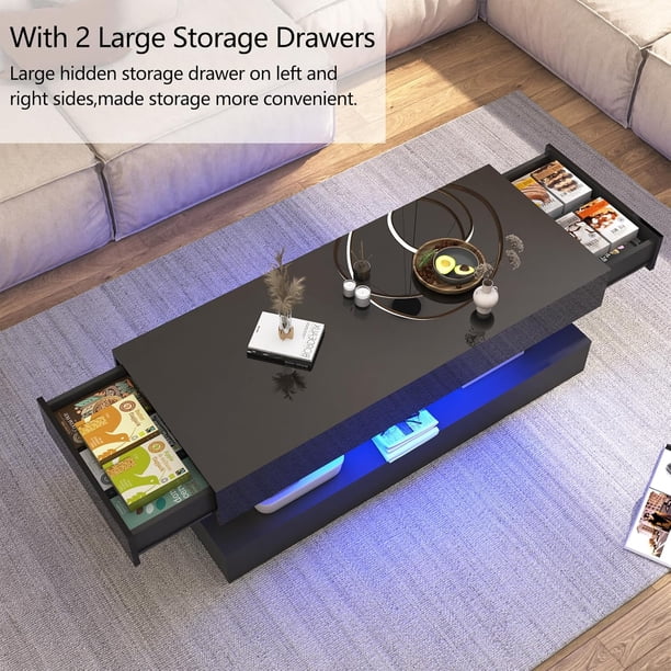 ChVans LED Coffee Table with Storage Drawers, High Gloss, 20