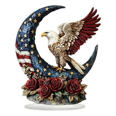 Patriotic Acrylic Desktop Decor - 8 Inch Independence Day Ornament with American Flag & Bald Eagle Design, Tabletop Centerpiece for July 4th Celebrations