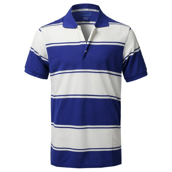 FashionOutfit Men's Basic Casual Short Sleeves Stripe 3 Button Placket Polo Shirt