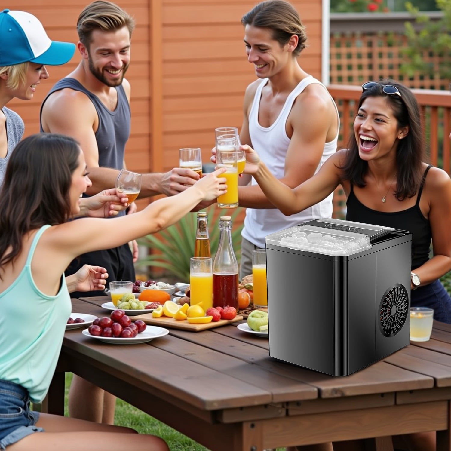 Ice Maker, 9 Cubes in 6 Mins, 26lbs/24Hrs, Portable Countertop Icemaker, Self Cleaning Quiet 2 Sizes, with Ice Scoop, for Home/Kitchen/Camping/RV, Black