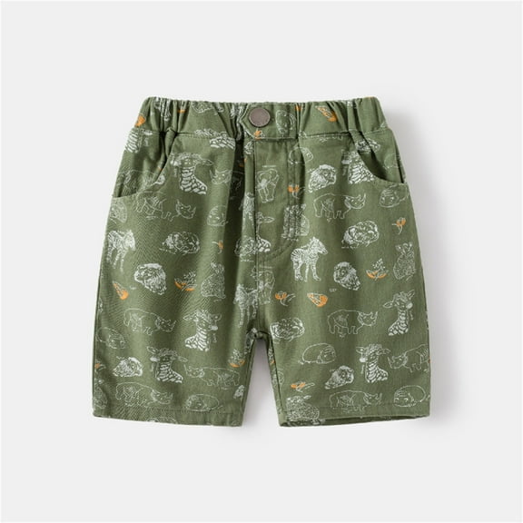 NAISIBABY Boys Denim Shorts, Elastic Waist Prints Stretch Kids Summer Trendy Jean Shorts Green 6-7T