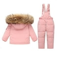 thumbnail image 6 of PXLKNZH Baby Boys Girls Two Piece Snowsuit Toddler Winter Hooded Puffer Down Jacket Coat with Cold-Weather Ski Bib,Pink,2 Years, 6 of 9