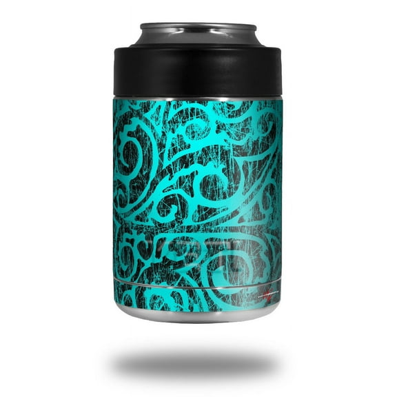 Skin Decal Wrap for Yeti Colster, Ozark Trail and RTIC Can Coolers - Folder Doodles Neon Teal (COOLER NOT INCLUDED) by WraptorSkinz