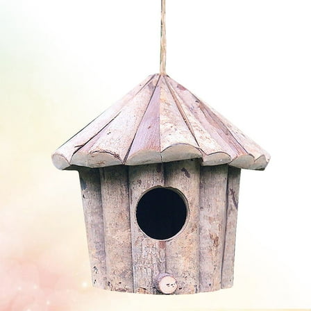 LEORX Bird House Ornaments Creative Bird's Nest Beige Wood 1Pack