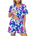 thumbnail image 2 of Idoravan Women's Plus Pajama Sets 2 Pieces Short Sleeve Button Up Top and Shorts Nightwear Sets&nbsp; Women's Casual Floral Printed Pocket Short Sleeve Spring and Summer Shorts Home Wear Pajama Set, 2 of 5