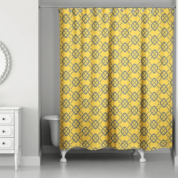Creative Products Floral Argyle in Yellow and Gray 71x74 Shower Curtain