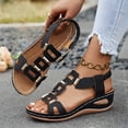 thumbnail image 3 of Rokment Women's Orthopedic Wedge Dressy Sandals with Arch Support Comfortable Platform Walking Summer Shoes Fashion Casual Metal Buckles Mules Slingback Mid Heels Dress Footwear Black Size 6, 3 of 7