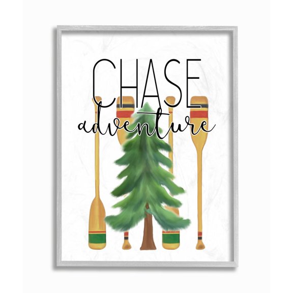 Stupell Industries Chase Adventures Phrase Trees Oars Motivational Graphic Art Framed Wall Art Design by Kim Allen, 16" x 20", Gray Framed