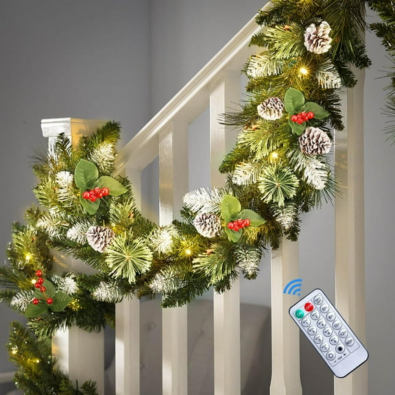 SHareconn Christmas Garland with Timer, 9ft Vines Artificial Garland with Warm White & Multi-Color Lights