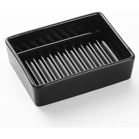 Funpisea Black Rectangular Ceramic Soap Dish, Self-Draining Holder for Bathroom & Kitchen