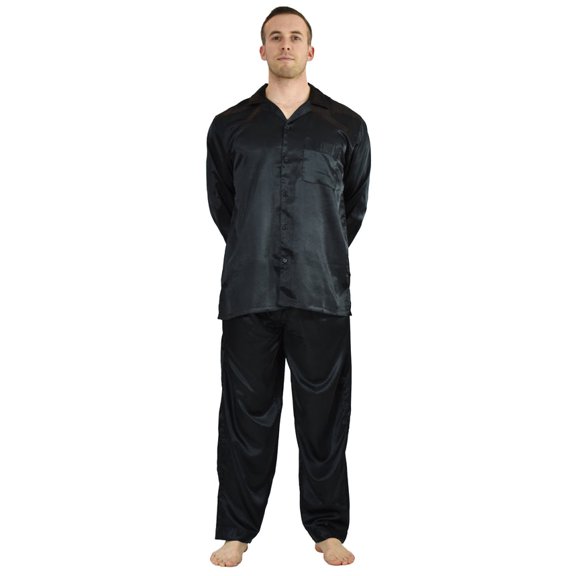Up2date Fashion Pajamas Set Mens Silky Satin Pajamas Long Sleeve Loungewear 2-Piece Sleepwear Button-Down PJ with Long Pants