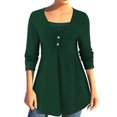 thumbnail image 1 of Gibobby Blusas Para Mujeres Tops de manga larga de dos piezas con dobladillo y botón de cuello cuadrado para mujer de color neto con cuentas（Verde， S), 1 of 5
