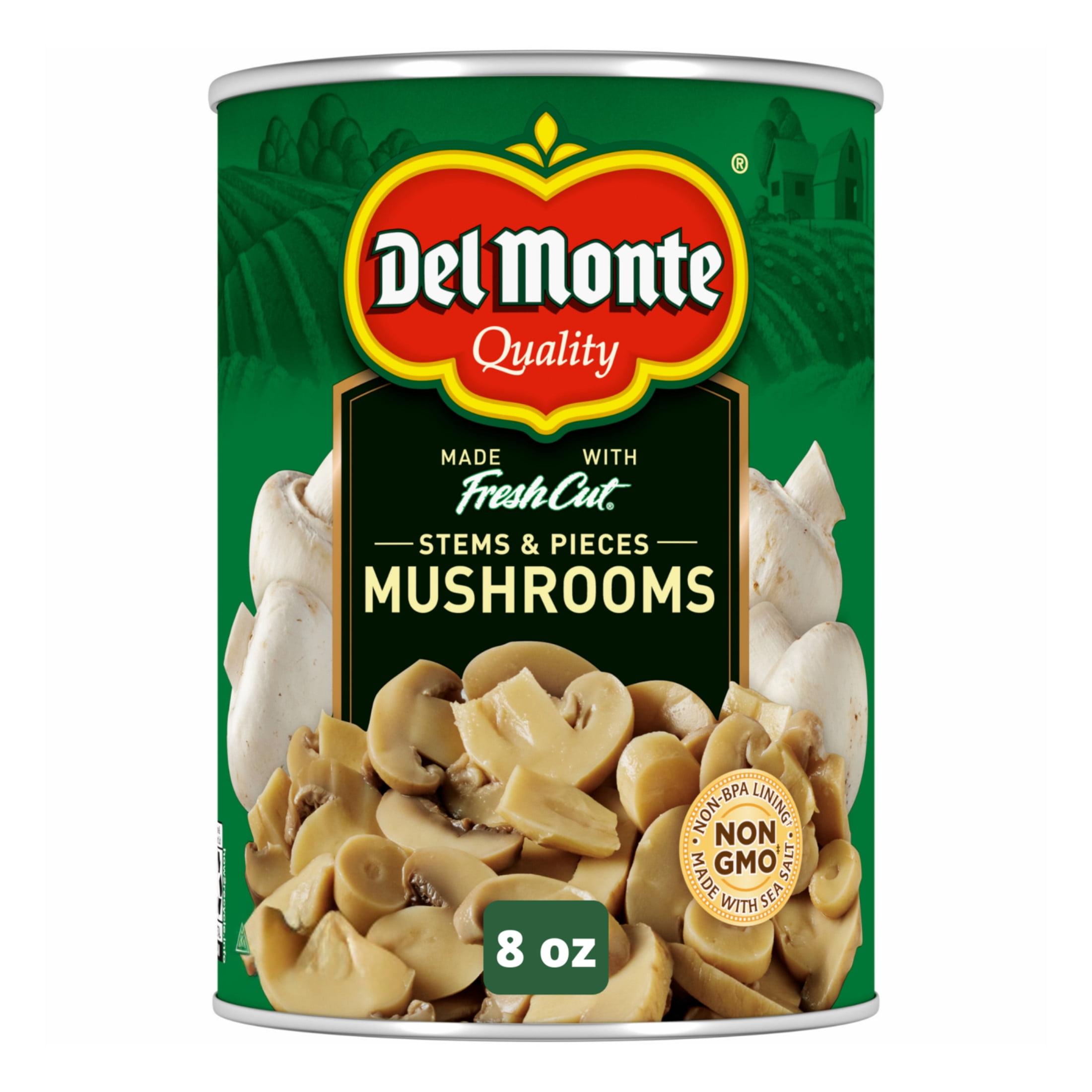 (12 pack) Del Monte Mushroom Stems and Pieces, 8 oz Can, Canned Vegetables