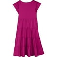 thumbnail image 4 of PMVFHDE Robes Filles Robes d'Été Filles Manches Volantées à Double Couche Robe Fluide Ligne A Décontractée Dégradé Robes Midi Rose Vif,8-9 Ans, 4 of 7