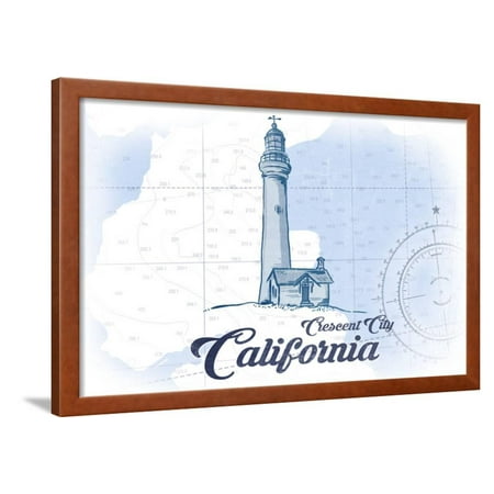 Crescent City, California - Lighthouse - Blue - Coastal Icon Framed Print Wall Art By Lantern (Best Coastal Cities In California)